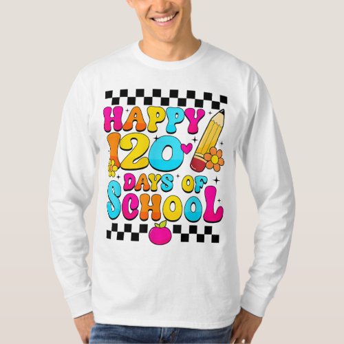 Happy 120th Day of School Teacher Kids Retro Groov T_Shirt