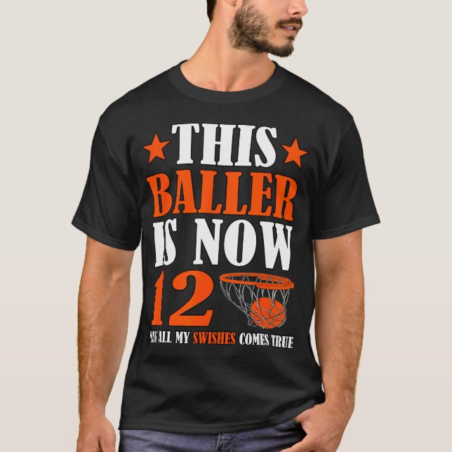 Happy 12Th Birthday 12 Year Old Basketball 12Th Bi T-Shirt (Front)