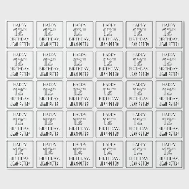 HAPPY 12TH BIRTHDAY; Art Deco Style; Custom Name Wrapping Paper (Seam)