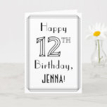 [ Thumbnail: Happy 12th Birthday, Art Deco Style W/ Custom Name Card ]