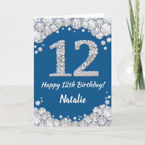 Happy 12th Birthday Blue and Silver Glitter Card