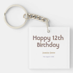 happy 12th birthday blue golden name date simple keychain