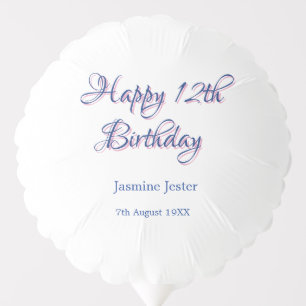 happy 12th birthday blue pink name date simple min balloon