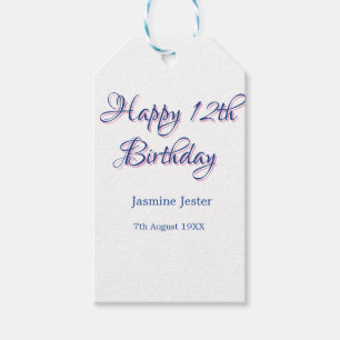 happy 12th birthday blue pink name date simple min gift tags