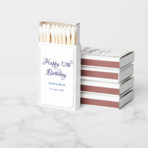 happy 12th birthday blue pink name date simple min matchboxes