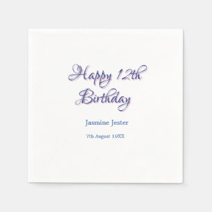 happy 12th birthday blue pink name date simple min napkins