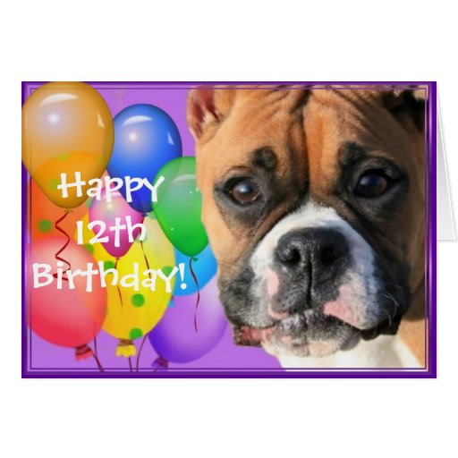 Happy 12th Birthday Boxer Dog greeting card | Zazzle