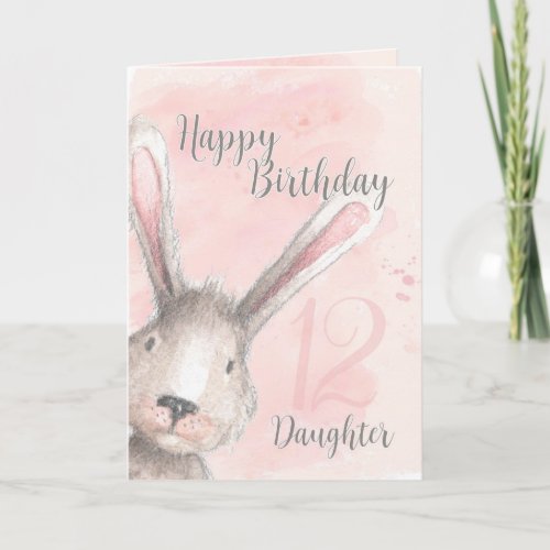 Happy 12th Birthday Daughter Watercolor Bunny