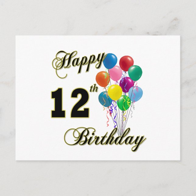 Happy 12th Birthday Gifts and Birthday Apparel Postcard (Front)