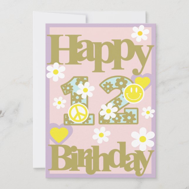 Happy 12th Birthday – Girl’s Card with Flowers (Front)