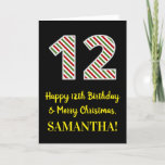 [ Thumbnail: Happy 12th Birthday & Merry Christmas, Custom Name Card ]