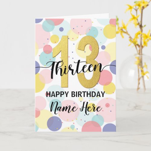 Happy 13rd Birthday Pastel Rainbow and Gold Girl Card