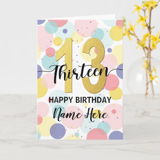 Happy 13rd Birthday Pastel Rainbow and Gold Girl Card | Zazzle.com