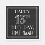 [ Thumbnail: Happy 13th Birthday; Art Deco Style; Custom Name Napkins ]