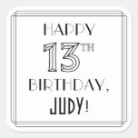 [ Thumbnail: Happy 13th Birthday, Art Deco Style, Custom Name Sticker ]