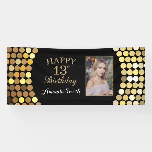 Happy 13th Birthday Banner Gold Glitter Photo Banner