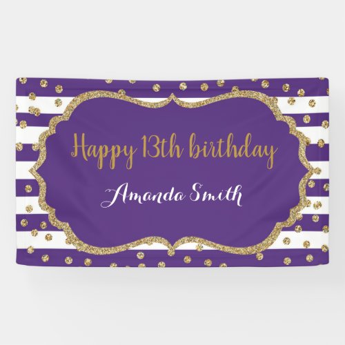 Happy 13th Birthday Banner Purple Gold Glitter