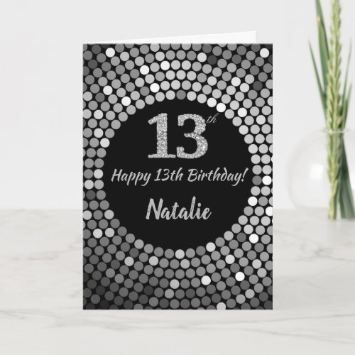 Happy 13th Birthday Black and Silver Glitter Card
