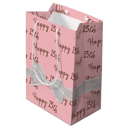 Happy 13th Birthday Bow On Pink Medium Gift Bag