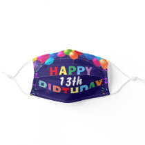 Happy 13th Birthday Colorful Balloons Navy Blue Adult Cloth Face Mask