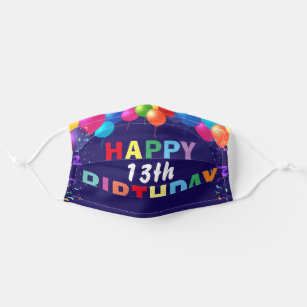 Happy 13th Birthday Colorful Balloons Navy Blue Adult Cloth Face Mask