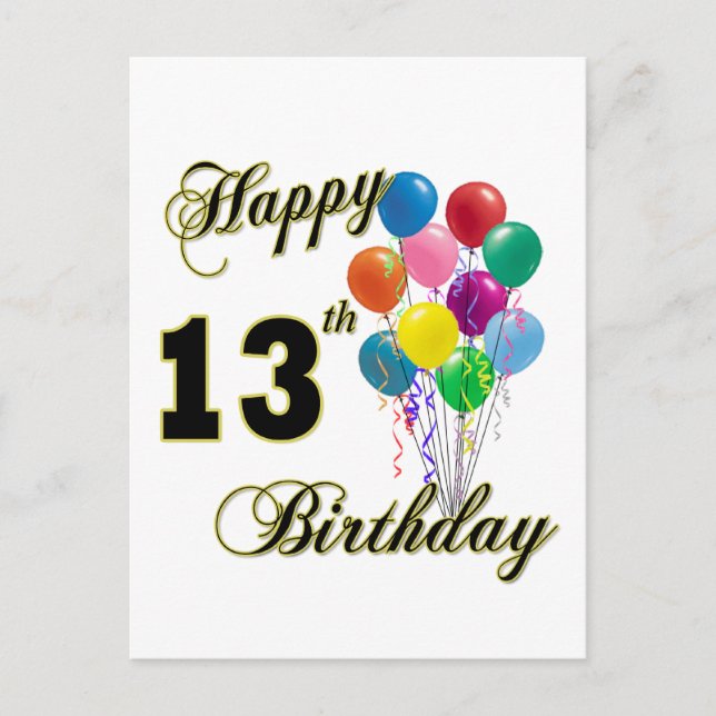 Happy 13th Birthday Gifts and Birthday Apparel Postcard (Front)