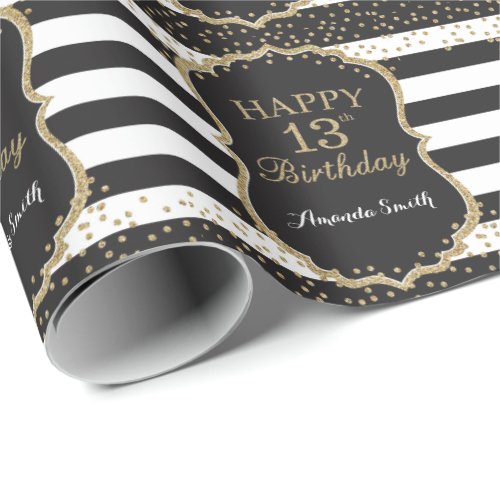 Happy 13th Birthday Gold Glitter Wrapping Paper