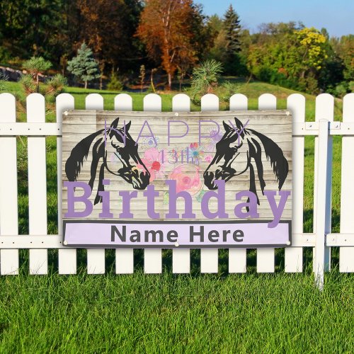 Happy 13th Birthday Horse Theme Rustic Banner