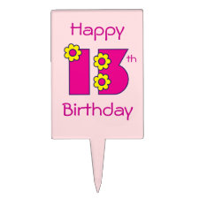 Happy 13th Birthday in Flores Pink Cake Pick