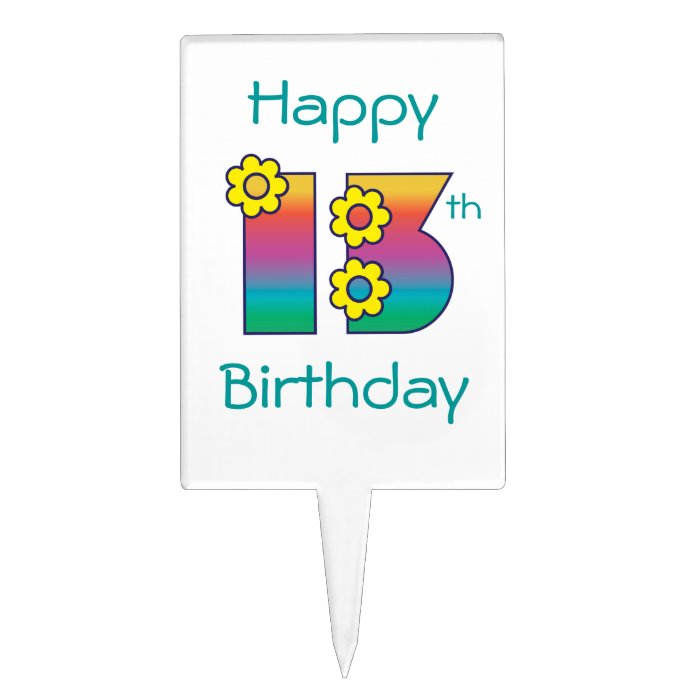 Happy 13th Birthday in Flores Rainbow Cake Topper