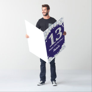 Happy 13th Birthday Navy Blue Silver Glitter Jumbo Card