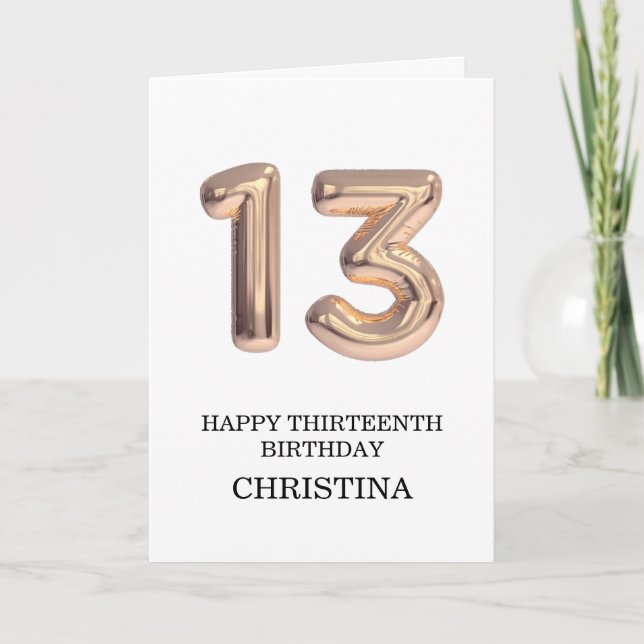 Happy 13th Birthday Rose Gold Girl  Personalized Card (Front)