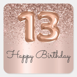 Happy 13th Birthday Rose Gold Glitter Monogram  Square Sticker