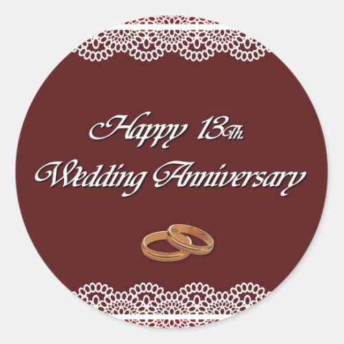 Happy 13Th Wedding Anniversary Lace Classic Round Sticker