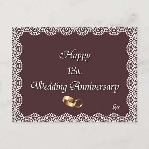 Happy 13th Wedding Anniversary Lace Postcard