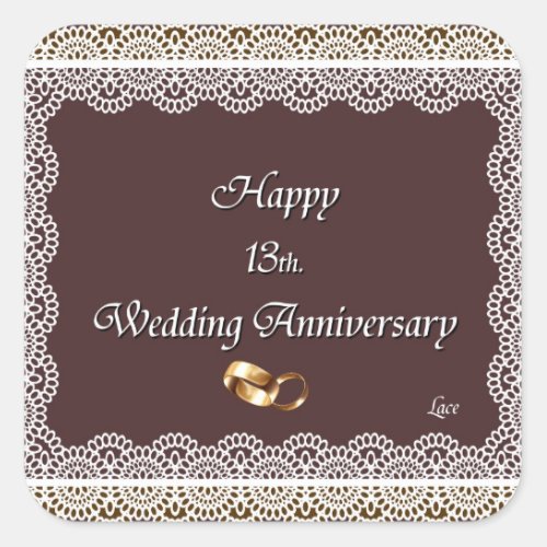 Happy 13th Wedding Anniversary Lace Square Sticker