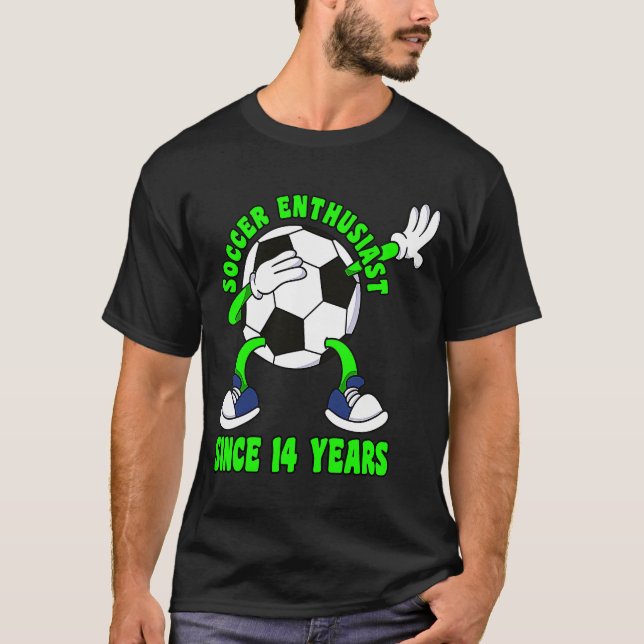 Happy 14 Birthday 14 Year Old Dabbing Soccer 14th  T-Shirt (Front)