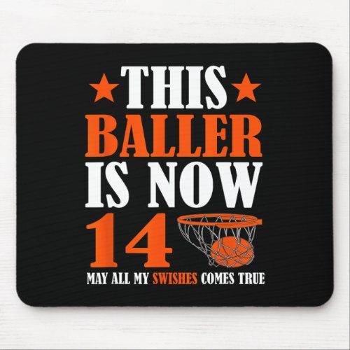 Happy 14th Birthday 14 Year Old Basketball 14th Bi Mouse Pad