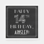 [ Thumbnail: Happy 14th Birthday; Art Deco Style; Custom Name Napkins ]