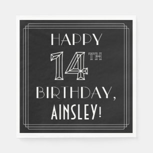 HAPPY 14TH BIRTHDAY; Art Deco Style; Custom Name Napkins