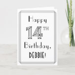 [ Thumbnail: Happy 14th Birthday, Art Deco Style W/ Custom Name Card ]