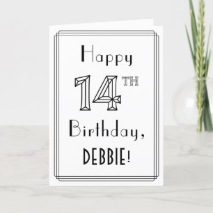 Happy 14th Birthday, Art Deco Style w/ Custom Name Card