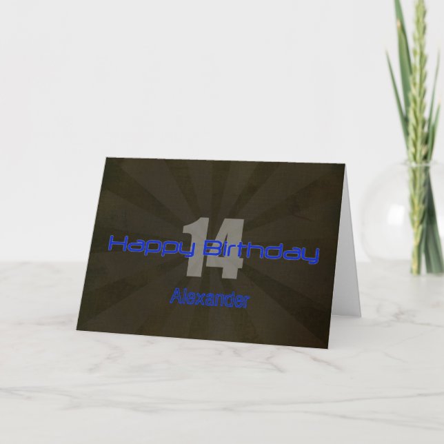 Happy 14th Birthday Black and Gray Teen Card (Front)