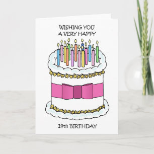 Happy 14th Birthday Cake and Candles Card