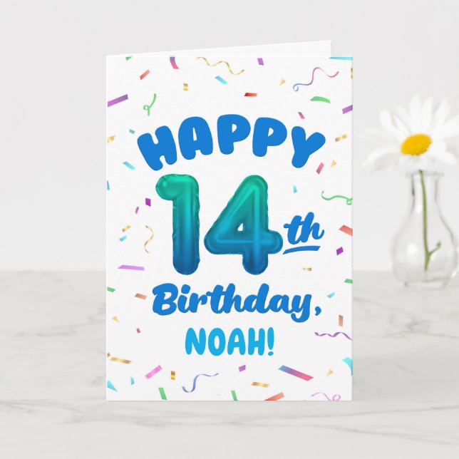 Happy 14th Birthday Card with Custom Name (Small Plant)
