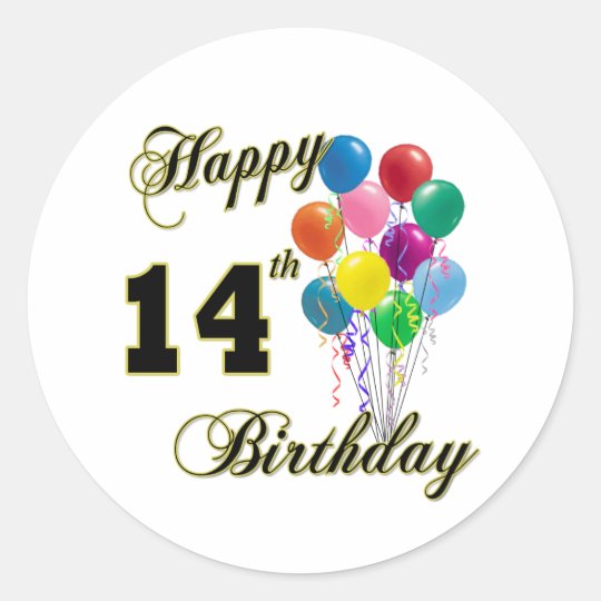Happy 14th Birthday Gifts and Birthday Apparel Classic Round Sticker | Zazzle.com