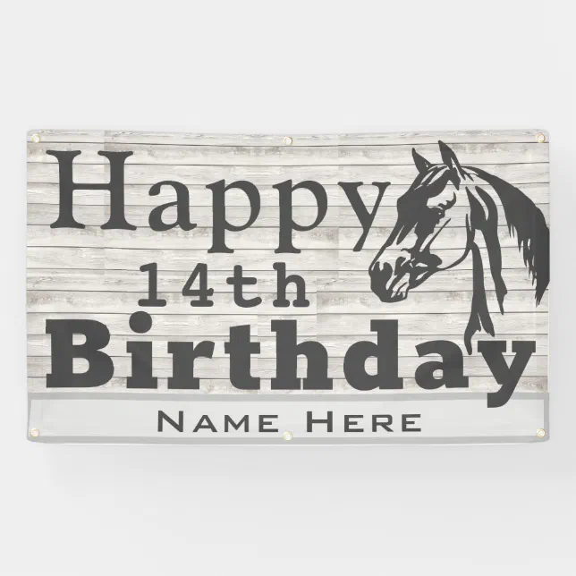 Happy 14th Birthday Horse Theme Rustic Banner 