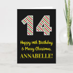 [ Thumbnail: Happy 14th Birthday & Merry Christmas, Custom Name Card ]
