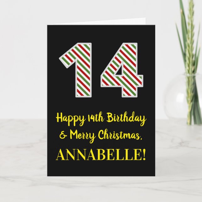 Happy 14th Birthday & Merry Christmas, Custom Name Card (Front)