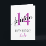 Happy 14th Birthday Pink Glitter girly Card<br><div class="desc">Celebrate a special 14th birthday with this stunning pink glitter-themed greeting card, designed by The Arty Apples. Perfect for wishing a happy 14th birthday to a young teen, this card features a vibrant glittery design that adds a touch of sparkle to their day. Ideal for a daughter, niece, or friend,...</div>